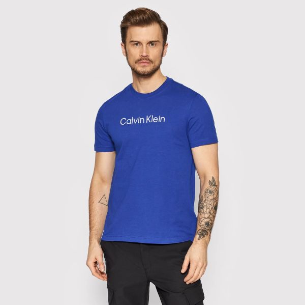 Calvin Klein Raised Striped Logo T-shirt Donker Blauw