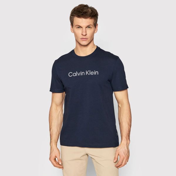 Calvin Klein Raised Striped Logo T-shirt Navy