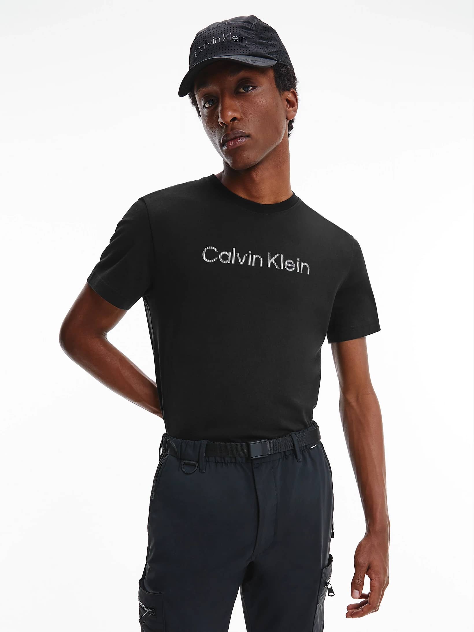 Calvin Klein Raised Striped Logo T-shirt Zwart