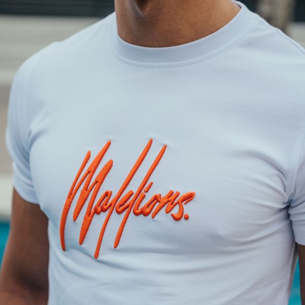 Malelions Signature T-shirt Wit Oranje