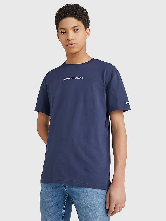 tommy jeans small text t-shirt navy