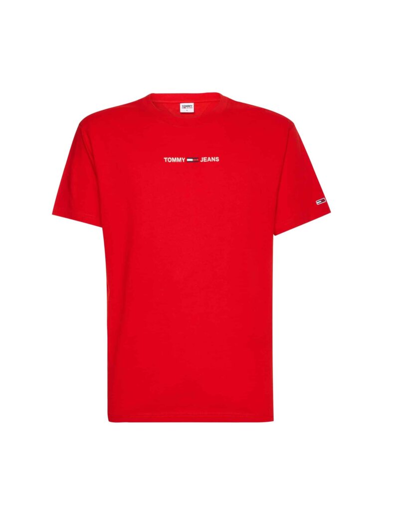 tommy jeans small text t-shirt rood