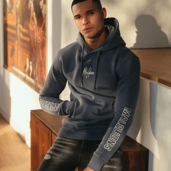 Malelions Stained Hoodie Blauw