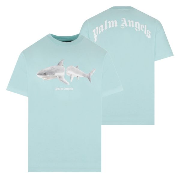 Palm Angels White Shark Classic T-shirt Licht Blauw